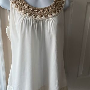 Women’s bone and tan beaded blouse M